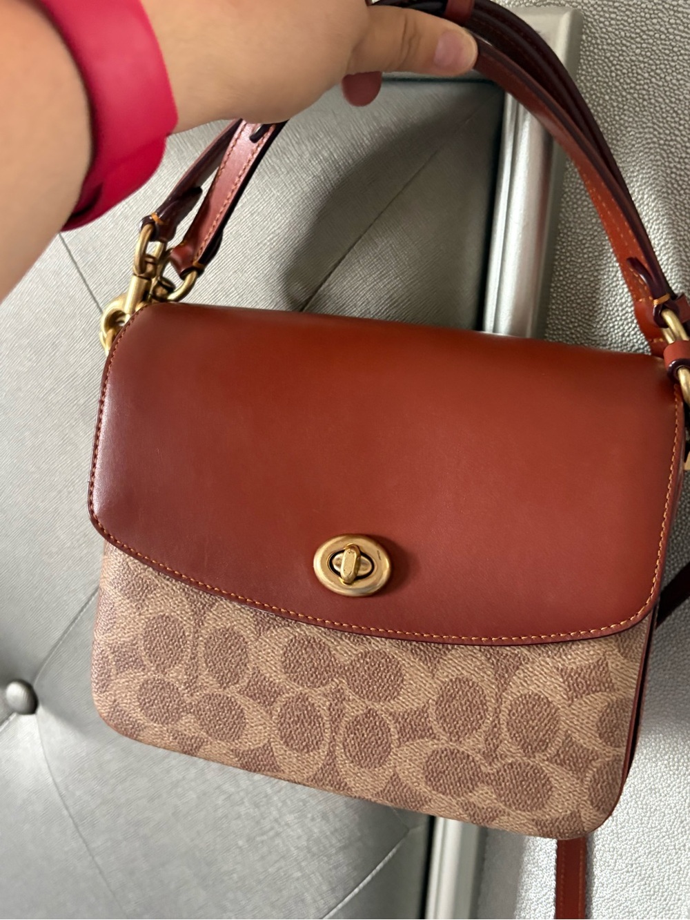 Coach Brown Leather & Signature Canvas Turnlock Satchel - Picture 8 of 8